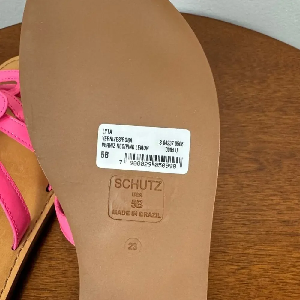 Schutz Lyta Patent Leather Sandal in Pink Lemonade Size 5